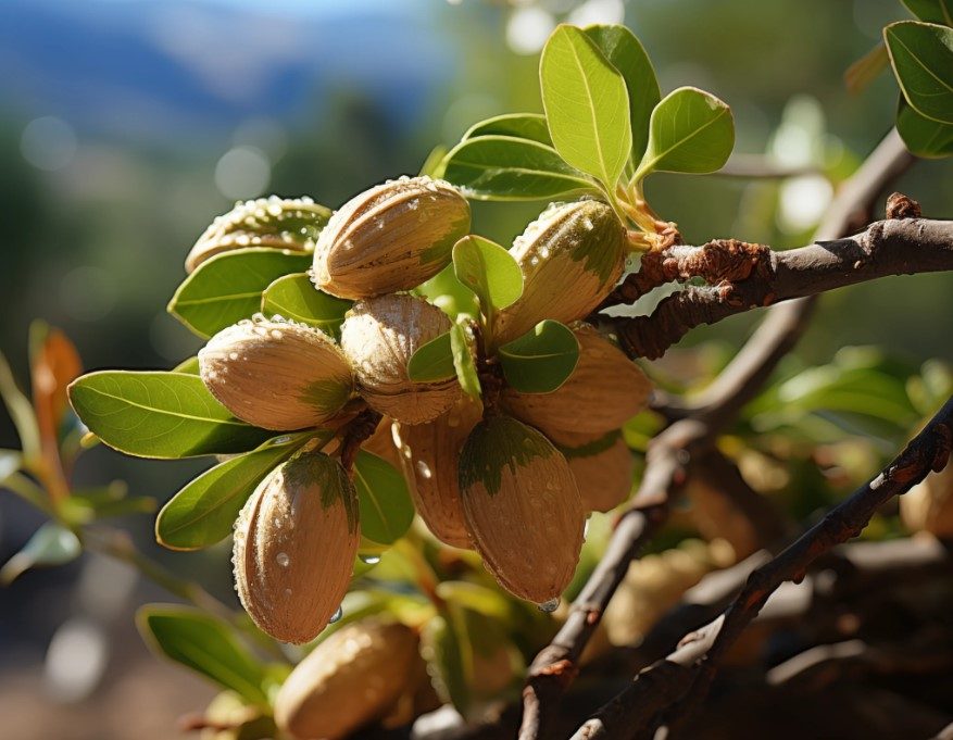 Almonds ripening on the branch